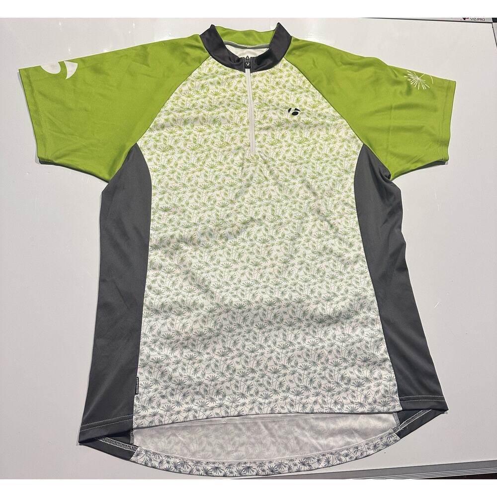 Bontrager Cycling Jersey Womens Large Green White 1/4 Zip Short Sleeve Athletic